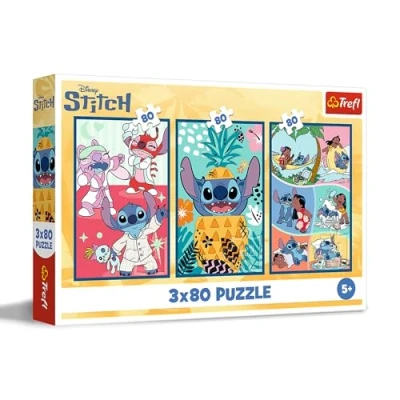 Afbeelding van Trefl Puzzel 3 in 1: Lilo &amp; Stitch, Stitch&#039; wereld x 80 stukjes, set van drie legpuzzels voor kinderen vanaf 5 jaar