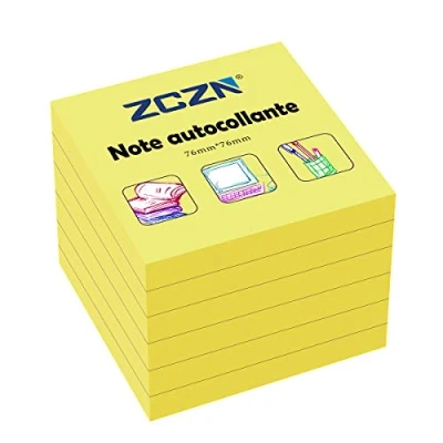 Afbeelding van ZCZN Sticky Notes zelfklevende notitieblaadjes, 6 blokken, 80 vellen, 76 x mm, geel