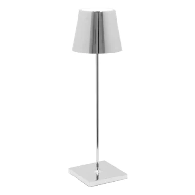 Afbeelding van Zafferano Poldina Pro Draadloze Oplaadbare LED Tafellamp Dimbare Touchlamp met Galvanische Afwerking Temp. Licht 2700 3000K Aluminium H38 (Gepolijst Zilver)