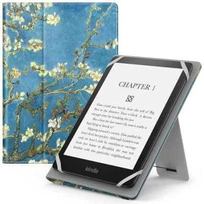 Afbeelding van MoKo Universele hoes voor 6&quot;, 7&quot; Kindle eReaders Fire Tablet Kobo/Voyaga/Sony E Book Tablet, Lichtgewicht PU Lederen Folio Shell Cover Case, met Handriem/Kickstand, Abrikoosbloesem