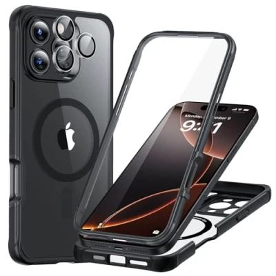 Afbeelding van ESR Armor Tough HaloLock Hoesje Geschikt voor Apple iPhone 16 Pro Max Compatibel met MagSafe Ingebouwde Screen Protector Kickstand Full Protect Camera Bescherming Transparant Zwart