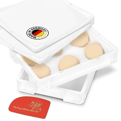 Afbeelding van RoyalFay pizzaballendoos Made in Germany voedselveilig 30x40x8 cm (2 dozen en 2 deksels) witte rijsdoos voor pizzadeeg