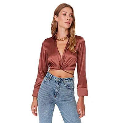 Afbeelding van Trendyol Bruine Asymmetrische Kraag Soepele Gebreide Blouse Twoaw21Bz1383