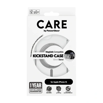 Afbeelding van CARE by PanzerGlass Feature Case Transparant w. Zilver Kickstand &amp; MagSafe iPhone15