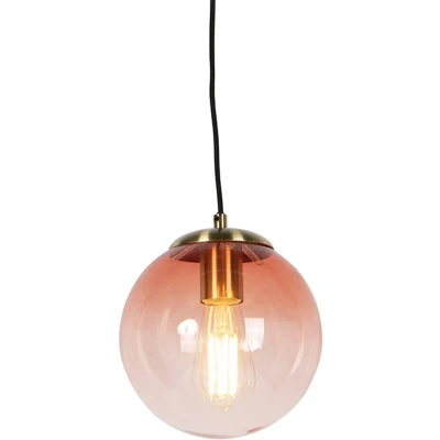 Afbeelding van QAZQA Art deco hanglamp messing met roze glas 20 cm Pallon
