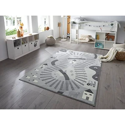 Afbeelding van Speelkleed Rail Track Grijs 120x170 Cm
