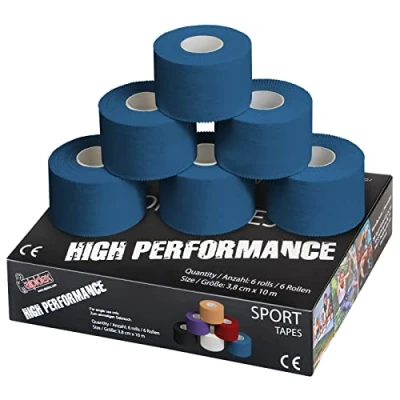Afbeelding van ALPIDEX 6 Stuk Sport Tape Set 3,8 cm x 10 m Zinc Oxid Veel Kleuren Vingertape Gewrichtsbandage Huidvriendelijk Handbal Voetbal Volleybal, Kleur:Blauw