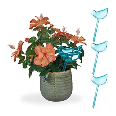 Afbeelding van Relaxdays Waterdruppelaar set van 4 vogel design waterbollen 200 ml voor planten blauw