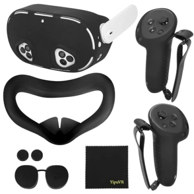 Afbeelding van 5 in 1 VR Accessoires Set voor MetaQuest 3S, Silicone Beschermhoes compatibel met Quest 3S Controller Grip Cover, Shell Beschermende Lens Face Pad, Joystick Caps