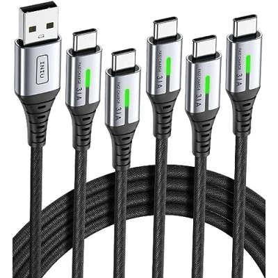Afbeelding van INIU USB C Kabel, [5 Pack (1+1+2+2+3m)] 3.1A QC Snel Opladen Opladerkabel, A naar Zinklegering Gevlochten Datakabel Compatibel met iPhone 15 14 Pro Max Samsung Galaxy S24 S23 S22 iPad