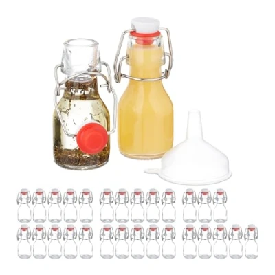 Afbeelding van Relaxdays glazen flesjes, set van 30, 50 ml, mini flessen om te vullen, likeur &amp; olie, met beugelsluiting, transparant