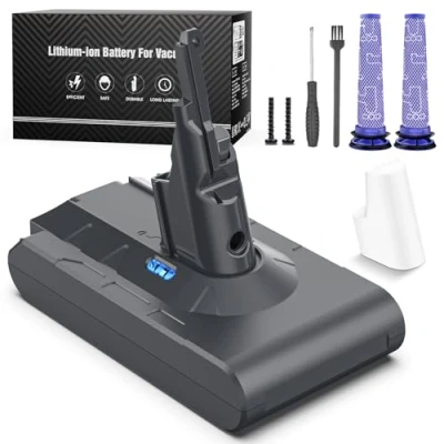 Afbeelding van V8 accu 6500mAh, Keenstone reserveaccu voor Dyson SV10 Absolute Animal Motorhead Fluffy Slim Total Clean, extra met 2 filters