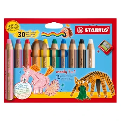 Afbeelding van STABILO, Kleurpotloden, Woody 3in1 10er Etui (Veelkleurig, 10 x)