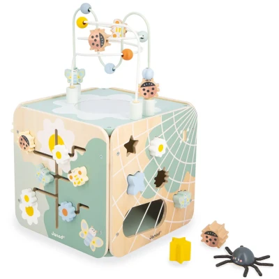 Afbeelding van JANOD Grote multiactiviteitskubus Sweet Cocoon 11 activiteiten voor kinderen stimulatiespeelgoed fijne motoriek speelgoed van FSC hout vanaf 18 maanden J04060