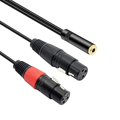 Afbeelding van dubbele XLR naar 3,5 mm jack microfoonkabel, 1/8 vrouw vrouwelijke adapter stereo TRS transformatiekabel 0,3M