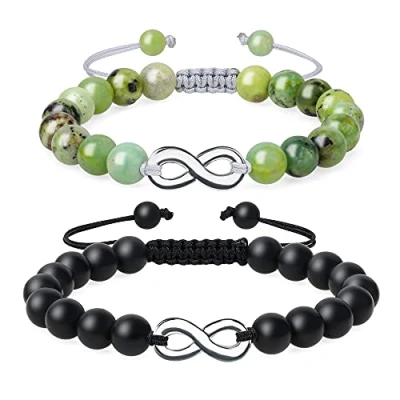 Afbeelding van COAI Infinity zijn en haar stenen bijpassende koppels armbanden, 7 inch, Steen, Onyx &amp; Australische Jaspis