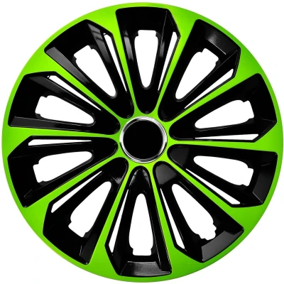 Afbeelding van NRM wieldoppen 15&quot; zwart met groen set van 4 stuks ABS / Duurzaam Resistant