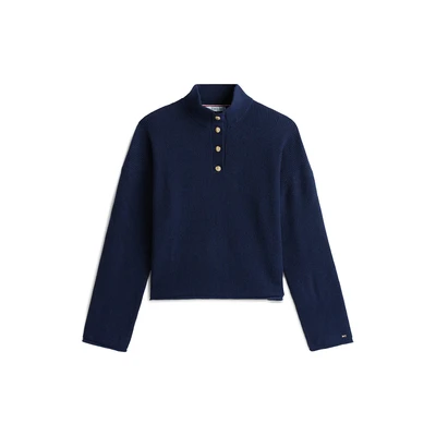 Afbeelding van Tommy Hilfiger GOLD Button Trui, Dames, Maat: XXS, Dark night navy