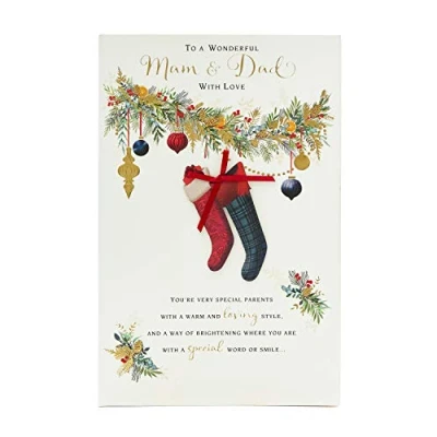 Afbeelding van Mama en papa kerstkaart voor ouders luxe met krans ontwerp mooie woorden kerstcadeaukaart haar cadeaubon hem