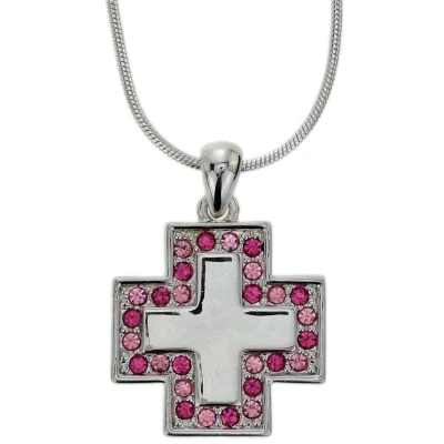 Afbeelding van Behave Zilver kleurige ketting met kruis roze kristal steentjes