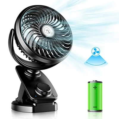 Afbeelding van Verbeterde mini USB clipventilator met 5000 mAh, 2 in 1 tafelventilator clip ventilator, auto oscillerend stil traploze snelheid, oplaadbaar, draagbare ventilator voor kantoor en camping Ø14,5 cm