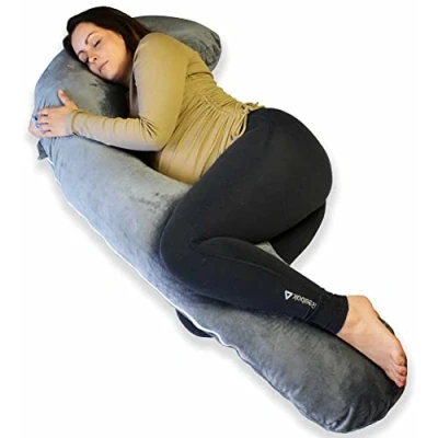 Afbeelding van Ella® Zwangerschapskussen XXL J vorm Zijslaapkussen Lichaamskussen Voedingskussen Body Pillow 155cm Afneembare Minky Fleece Hoes Grijs