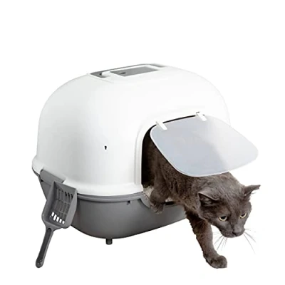 Afbeelding van Iris Ohyama, Gesloten kunststof kattenbak met schep, Geurverdrijvend filter, Ergonomisch handvat, Scharnierend deurtje, B40 x D51 H39 cm, BPA vrij, Voor Katten, WNT 510, Grijs