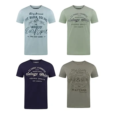 Afbeelding van riverso RIVLeon T shirt voor heren, pak met 4 stuks, ronde hals, korte mouwen, print, 100% katoen, regular fit, groen, blauw, wit, grijs, rood, oranje, S, M, L, XL, 2XL, 3XL, 4XL, 5XL, Kleurmix 19, L