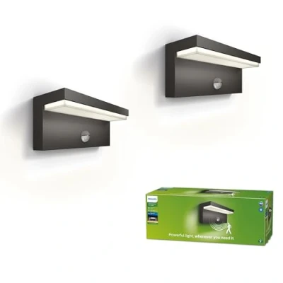Afbeelding van Philips LED buiten wandlamp Bustan 2 pack Sensor 2.700K
