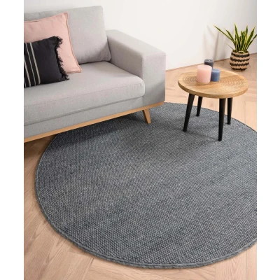 Afbeelding van Rond Wollen Vloerkleed Lett Staalblauw 120 Cm