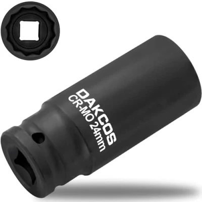 Afbeelding van DAKCOS 24mm Socket 1/2 &quot;Drive 12 Ponit Slagmoersleutel Aandrijfas Tool Stopcontact, CR MO Diepe