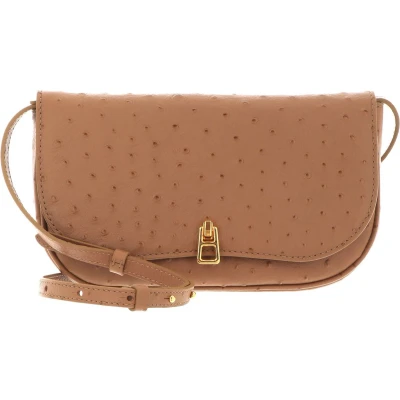 Afbeelding van COCCINELLE Leren Schoudertas Magie Ostrich Mini Crossover Bag Nocciola Lichtbruin