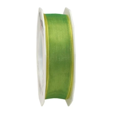 Afbeelding van C.E. Pattberg Präsent 25 mm m Bedraad Organza Lint 4 seizoenen, Limoengroen geel