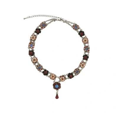 Afbeelding van Behave Ketting multi kleur blauw rood met bloemen en steentjes 35 cm