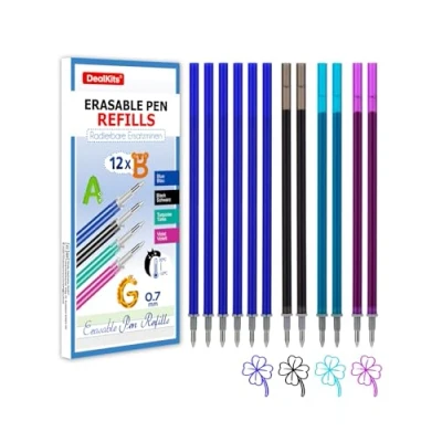 Afbeelding van DealKits 12 x Uitwisbare reservevullingen voor Legami pennen, compatibel met blauw, zwart, paars, groen thermo gevoelige inkt stiftpunt 0,7 mm hoogte 13 cm gelvulling uitwisbaar
