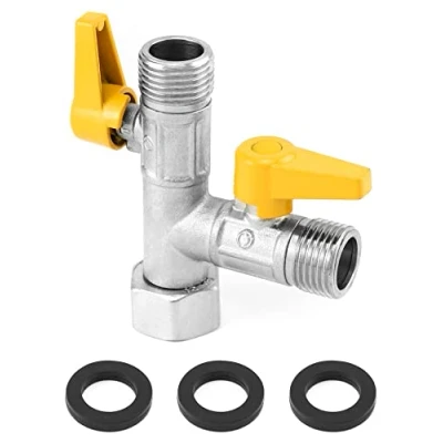 Afbeelding van QWORK® 3 weg omschakelventiel, G1/2&quot; T adapter adapterventiel, met afsluiter, messing, geschikt voor keukens, badkamers