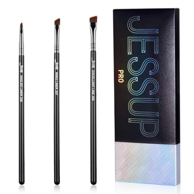 Afbeelding van Jessup Schuine Eyelinerborstelset, 3 delige Precisie Eyelinerborstel, Fijne Gevleugelde Ultradunne Gel Vloeibare Eyeliner Make Upborstels, Zwart T345