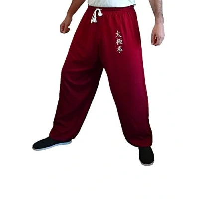 Afbeelding van Kung Fu Broek Tai Chi en Wing Chun Bottoms Stijl voor Vrouwen Mannen Vechtsport Licht Glad, Bourgogne, XL