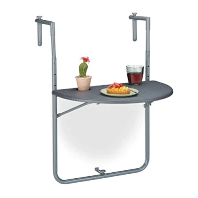 Afbeelding van Relaxdays hangtafel balkon balkontafel inklapbaar grijs klaptafel kunststof halfrond
