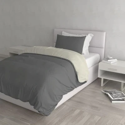 Afbeelding van Italian Bed Linen Natuurlijke Kleur Dekbedovertrek Set met Doubleface Effen Tas Sheet en Kussensloop, 100% Katoen, Donkergrijs/Crème, enkel
