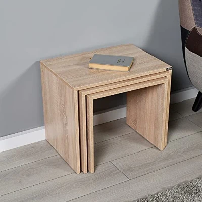 Afbeelding van Set van 3 Kibo salontafels Licht hout Menzzo