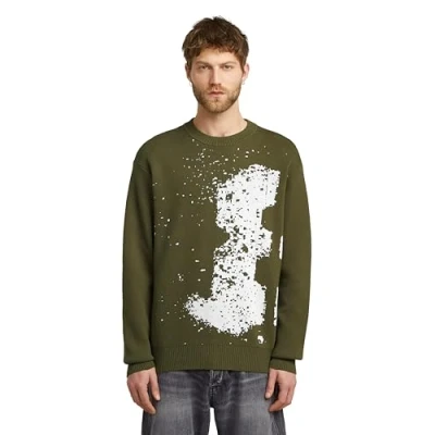 Afbeelding van G STAR Sprayed Relaxed Trui, Heren, Maat: Large, Dark olive