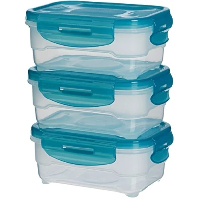 Afbeelding van Amazon Basics luchtdichte 3 delige voedselopslagset, x 0,6 liter, lichtblauw