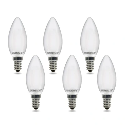 Afbeelding van E14 LED Filament Kaarslamp 2W warm Wit Dimbaar Mat 6 Pack 2200K (Extra wit)
