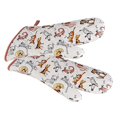 Afbeelding van SPOTTED DOG GIFT COMPANY Ovenwanten, Hittebestendige Katoen Ovenhandschoenen voor Koken Bakken met Grappige Hond Ontwerp, Keuken Cadeaus Hondenliefhebbers, 1 paar 35cm x 17cm