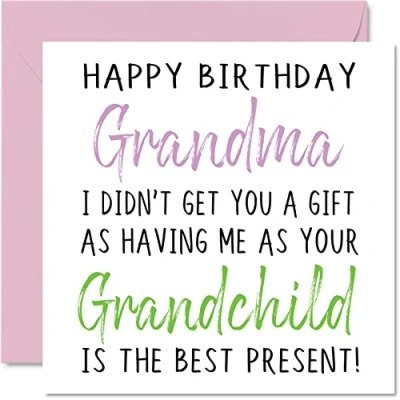 Afbeelding van Grappige verjaardagskaarten voor Oma Happy Birthday No Gift Verjaardagskaart van kleindochter kleinzoon, Gran Rude Banter verjaardagscadeaus, 145 mm x grap humor wenskaarten haar