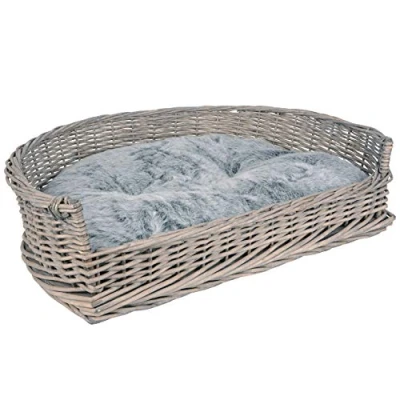 Afbeelding van UNUS Hondenbed, hondenmand, hondenmand van wilgentenen, L, met kussen, grijs, voor grote en kleine honden, 82,5 x 60 20 cm
