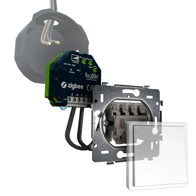 Afbeelding van Niko led tastdimmer Zigbee 0 250W, inbouw, kleine inbouwdiepte, 2 draads en 3 draads, ECO DIM.10 + pulsdrukker