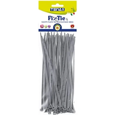 Afbeelding van tenax Fix Tie L, multifunctionele kabelbinders van kunststof, zilvergrijs, lengte 20 cm, verpakking 50 stuks