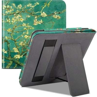 Afbeelding van Case2go E reader hoes geschikt voor Kobo Libra Colour Sleepcover Auto/Wake functie Met handstrap Witte Bloesem